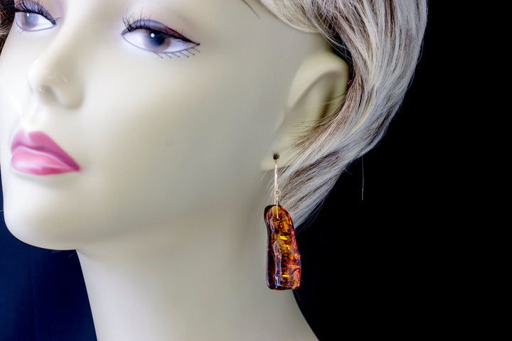 Natural Amber Earrings Sterling Silver or 14k Solid Gold or Filled Honey Smooth Long Puffed Nuggets Dangles Lightweight Rich Yellow Spyglass