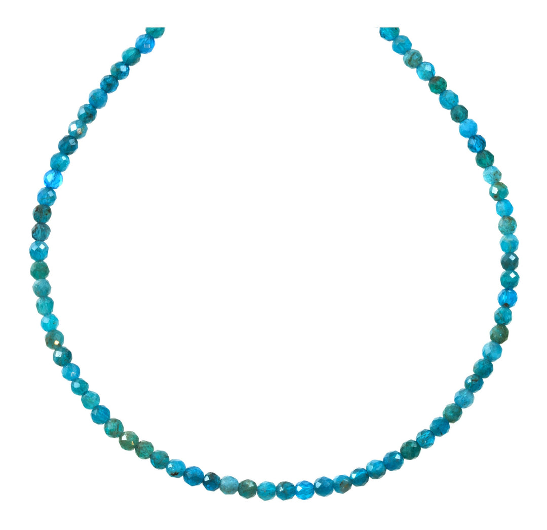Blue Neon Apatite Necklace 14k Gold filled or Sterling Silver 18 19 Inch Chain Faceted Natural Earthy 3mm Blue Solid Strand Dainty Dark Blue