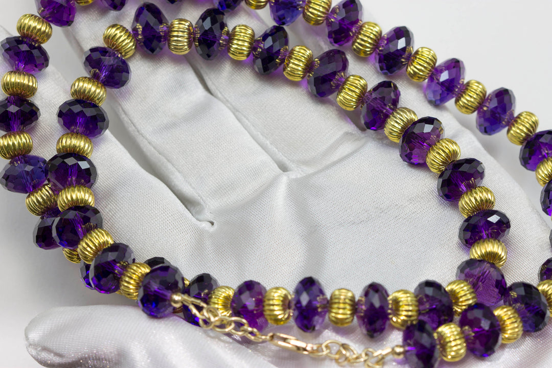 Purple Amethyst Necklace Faceted Solid 14k Gold Filled Necklace 24 Inches AAAA Simple Natural Wear 12mm Beaded Accents Spyglass Designs