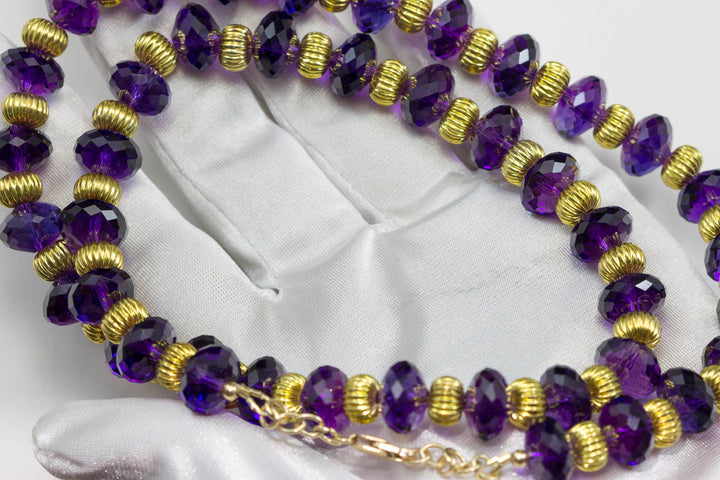 Purple Amethyst Necklace Faceted Solid 14k Gold Filled Necklace 24 Inches AAAA Simple Natural Wear 12mm Beaded Accents Spyglass Designs