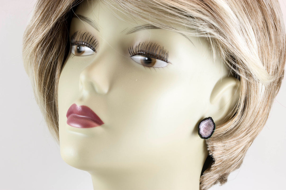 Baby Geode Earrings Tabasco Rare Pink Druzy Post Studs 14k Gold Filled Small Natural Drusy Quartz Halved Geodes Paired AAA