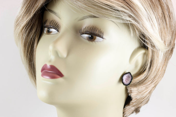 Baby Geode Earrings Tabasco Rare Pink Druzy Post Studs 14k Gold Filled Small Natural Drusy Quartz Halved Geodes Paired AAA