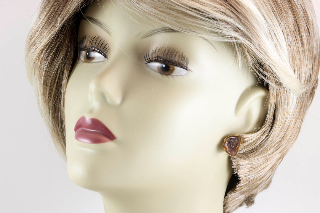 Baby Geode Earrings Tabasco Black Amber Cream Druzy Post Studs 14k Gold Filled Small Natural Drusy Quartz Halved Geodes Paired AAA