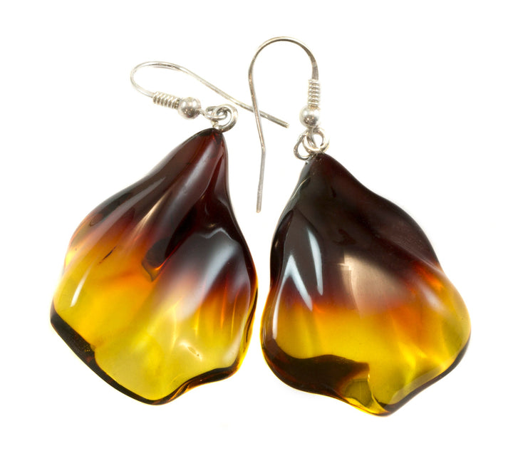 Amber Earrings Sterling Silver Yellow Honey Smooth Floral Teardrop Natural Unique Dangles Sterling Silver Fancy Euro Leverbacks 2 Inch