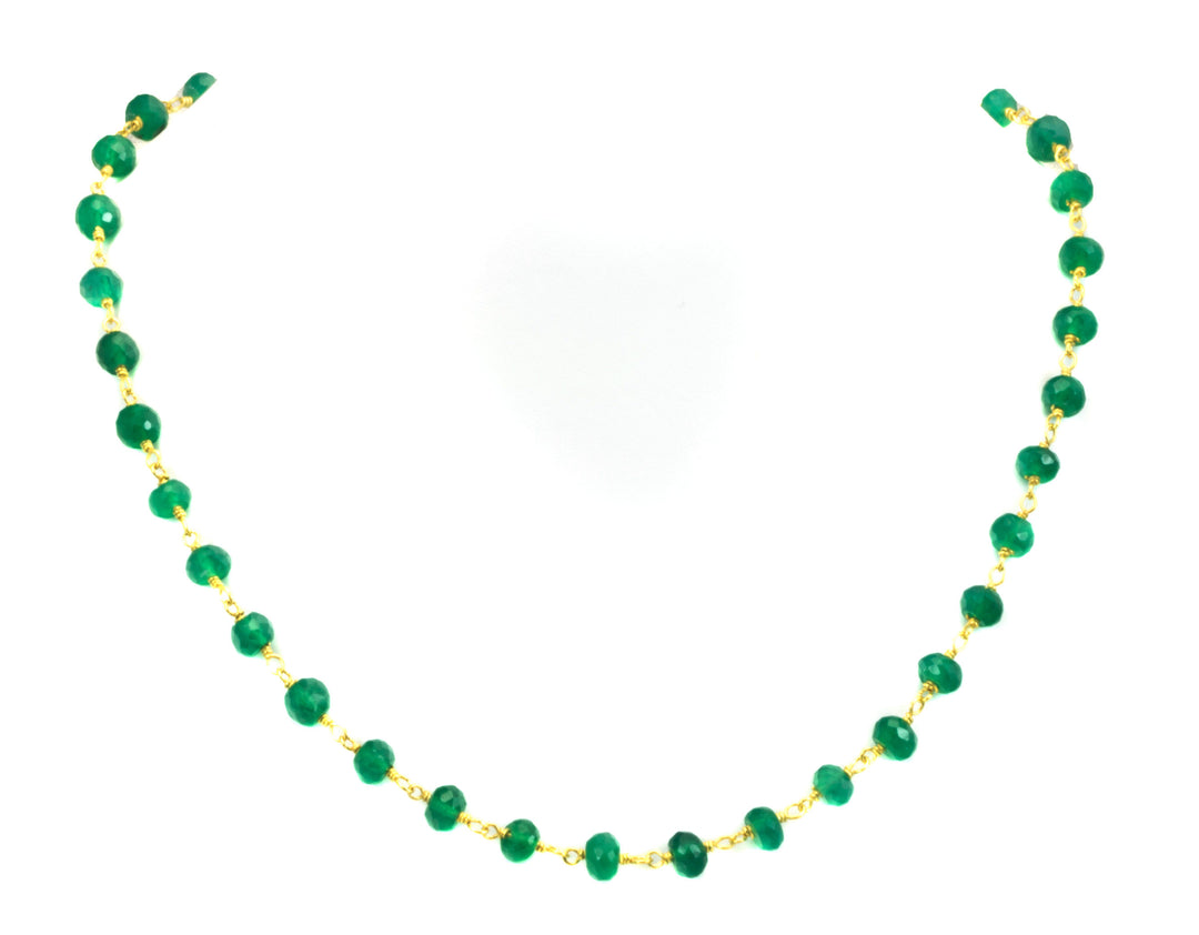 Green Onyx Necklace Faceted Spaced Link Beaded 14k Gold Fill or Sterling Silver Necklace 18 19 Inches Rich Emerald Green in Color 3mm or 5mm