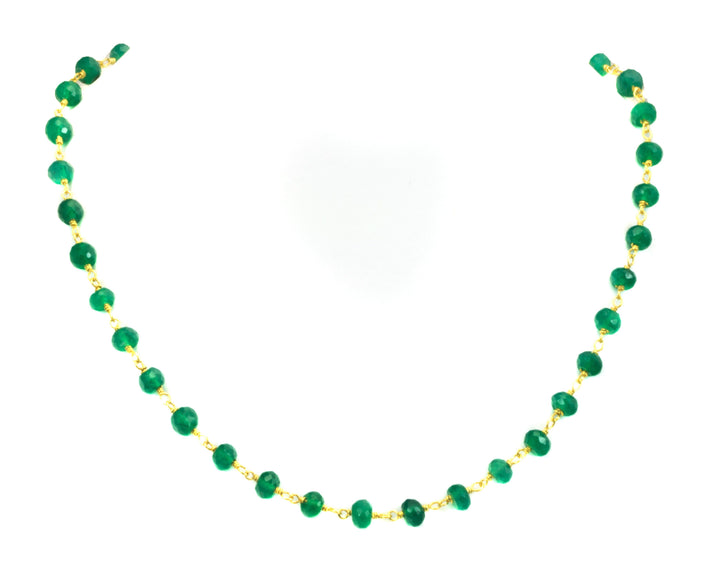 Green Onyx Necklace Faceted Spaced Link Beaded 14k Gold Fill or Sterling Silver Necklace 18 19 Inches Rich Emerald Green in Color 3mm or 5mm