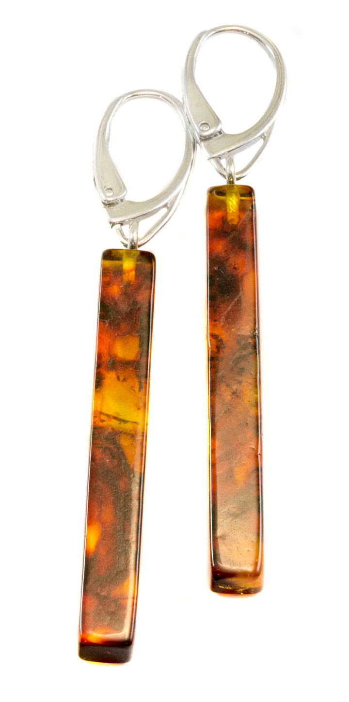 Amber Earrings Sterling Silver Yellow Honey Smooth Rectangular Square Contemporary Natural Unique Dangles Sterling Silver Euro Leverbacks 2