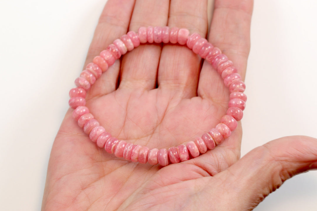 Rhodochrosite Bracelet Natural Soft Pink Round Smooth Stones Solid Strand Stretchy AAA Quality  Spyglass Designs 6.5  7 Inch Adjustable