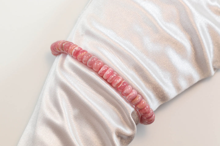 Rhodochrosite Bracelet Natural Soft Pink Round Smooth Stones Solid Strand Stretchy AAA Quality  Spyglass Designs 6.5  7 Inch Adjustable