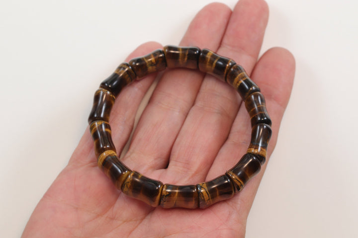 Tiger's Eye Bracelet Curved Natural Bangle Style Stretchy Rectangular shaped Stones 6 7 7.5 Inches Adjustable Blue Red Polished Spyglass