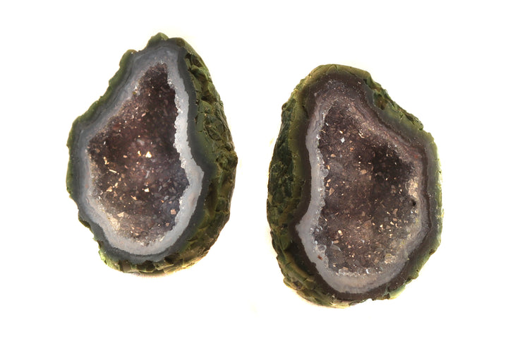 Baby Geode Earrings Tabasco Black Gray Druzy Oval Sterling Silver Polished Small Natural Drusy Quartz Halved Geodes Paired Stud Posts