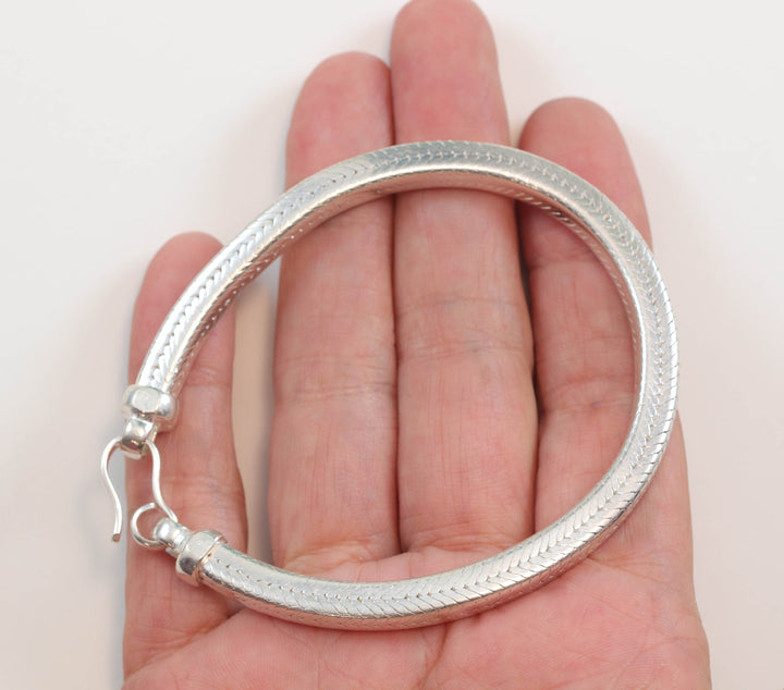 Men's Women's Fine Silver Bracelet Tibetan Handmade Hook Clasp Large Square Cut Snake Style 7  Inches  One of a kind rare Earthy Everyday