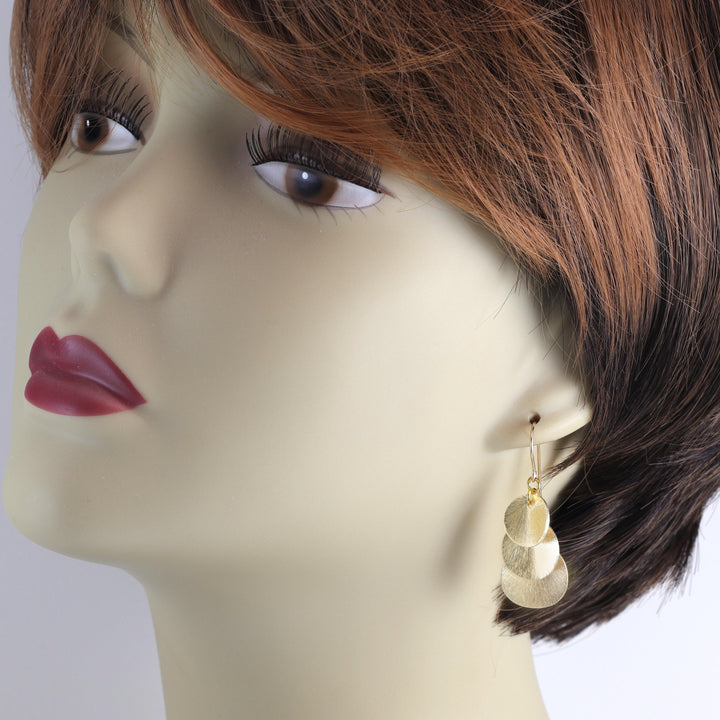 14k Gold and Sterling Silver Earrings Brushed Finish Stacked Coin Turquoise Pearl or Simple Chandelier Style Movement