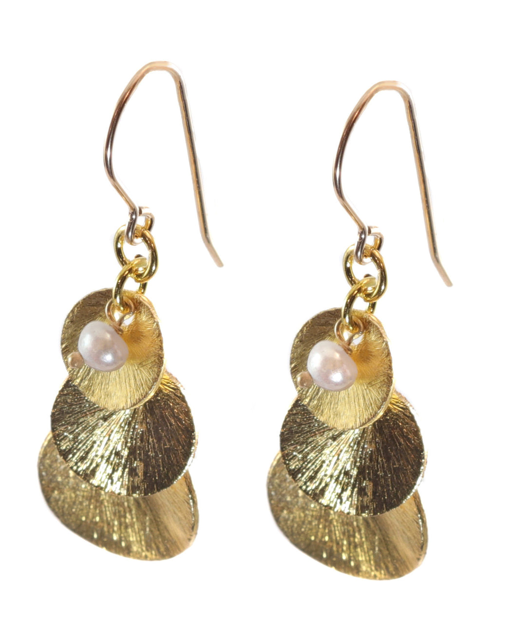14k Gold and Sterling Silver Earrings Brushed Finish Stacked Coin Turquoise Pearl or Simple Chandelier Style Movement