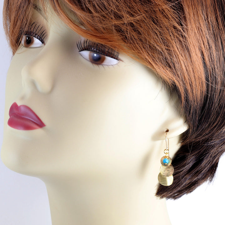 14k Gold and Sterling Silver Earrings Brushed Finish Stacked Coin Turquoise Pearl or Simple Chandelier Style Movement