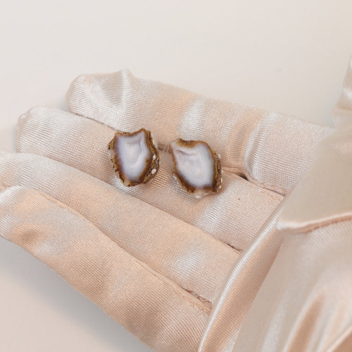 Baby Geode Earrings Tabasco White Druzy Post Studs Sterling Silver Small Natural Drusy Quartz Halved Geodes Paired AAA Spyglass Designs