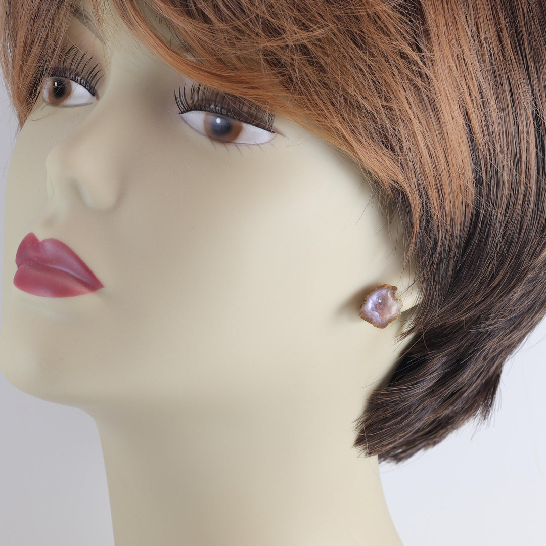 Baby Geode Earrings Tabasco Soft Gray Druzy Post Studs Sterling Silver Small Natural Drusy Quartz Halved Geodes Paired AAA Spyglass Designs
