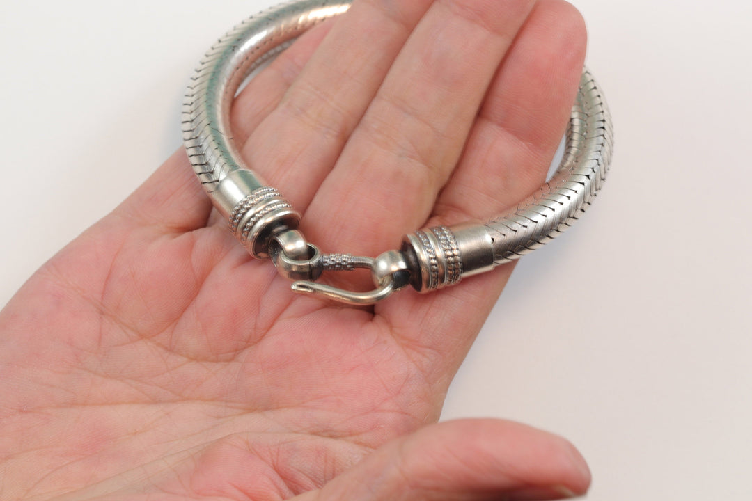 Men's Women's Silver Bracelet Tibetan Handmade Hook Clasp Large Chunky Snake Style 7 7.25 Inches  One of a kind rare Earthy Everyday