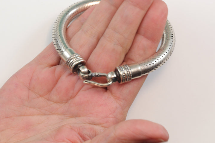 Men's Women's Silver Bracelet Tibetan Handmade Hook Clasp Large Chunky Snake Style 7 7.25 Inches  One of a kind rare Earthy Everyday