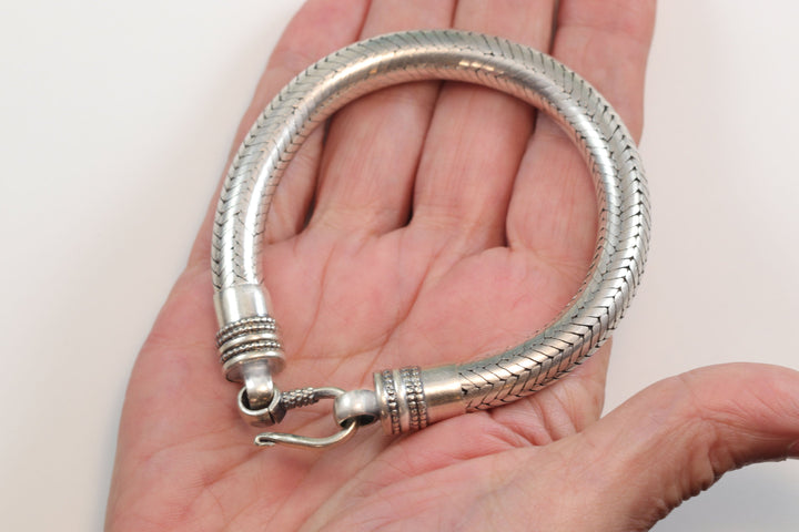 Men's Women's Silver Bracelet Tibetan Handmade Hook Clasp Large Chunky Snake Style 7 7.25 Inches  One of a kind rare Earthy Everyday