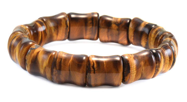 Tiger's Eye Bracelet Curved Natural Bangle Style Stretchy Rectangular shaped Stones 6 7 7.5 Inches Adjustable Blue Red Polished Spyglass