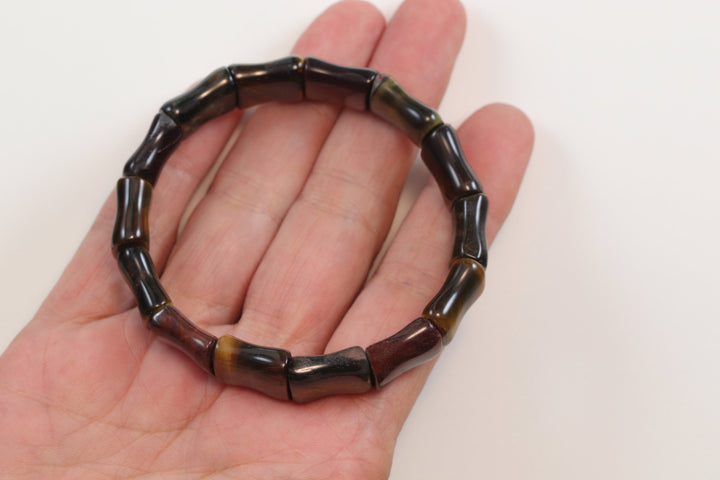 Tiger's Eye Bracelet Curved Natural Bangle Style Stretchy Rectangular shaped Stones 6 7 7.5 Inches Adjustable Blue Red Polished Spyglass