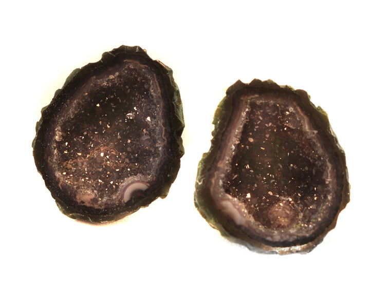 Baby Geode Earrings Tabasco Gray black Druzy Oval Sterling Silver Polished Small Natural Drusy Quartz Halved Geodes Paired Stud Posts Style