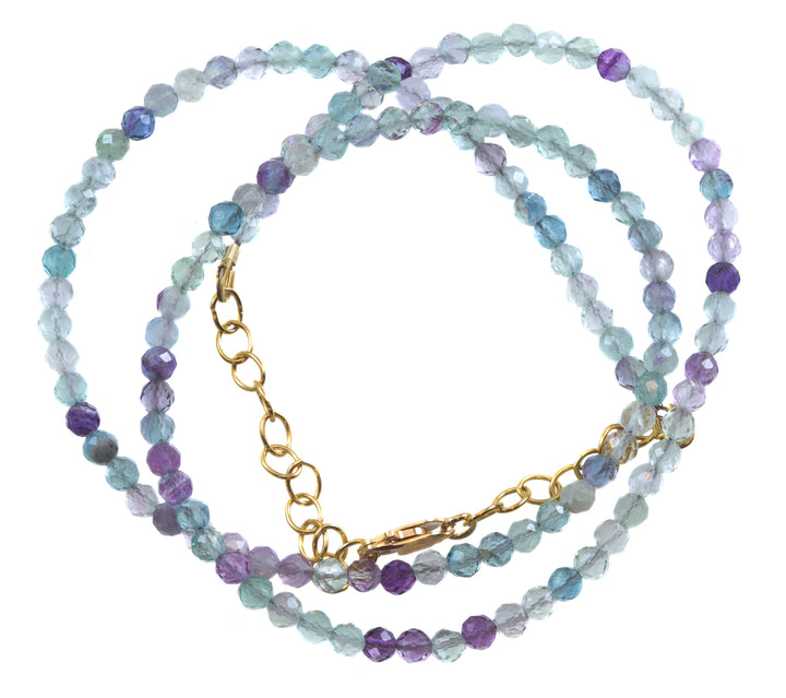 Fluorite Necklace Solid Strand Multiple Natural Colors Purple Green Teal Blue 3mm 18 Inch Sterling Silver or 14k Gold Fill Spyglass Designs