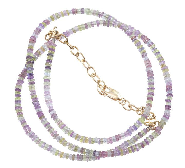 Sapphire Necklace Solid Strand  Faceted Real Yellow Pink Green Purple  14k Gold Filled or Sterling Silver 20 Inches Dainty Simple Spyglass