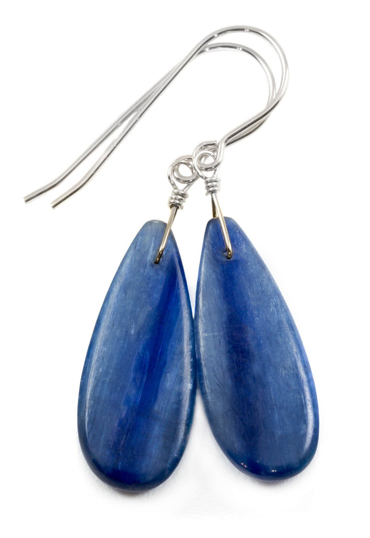 Blue Kyanite Earrings Natural  Smooth Rich blue Large Long Teardrop 14k Solid Yellow Gold or Filled or Sterling Silver Dangle Drops