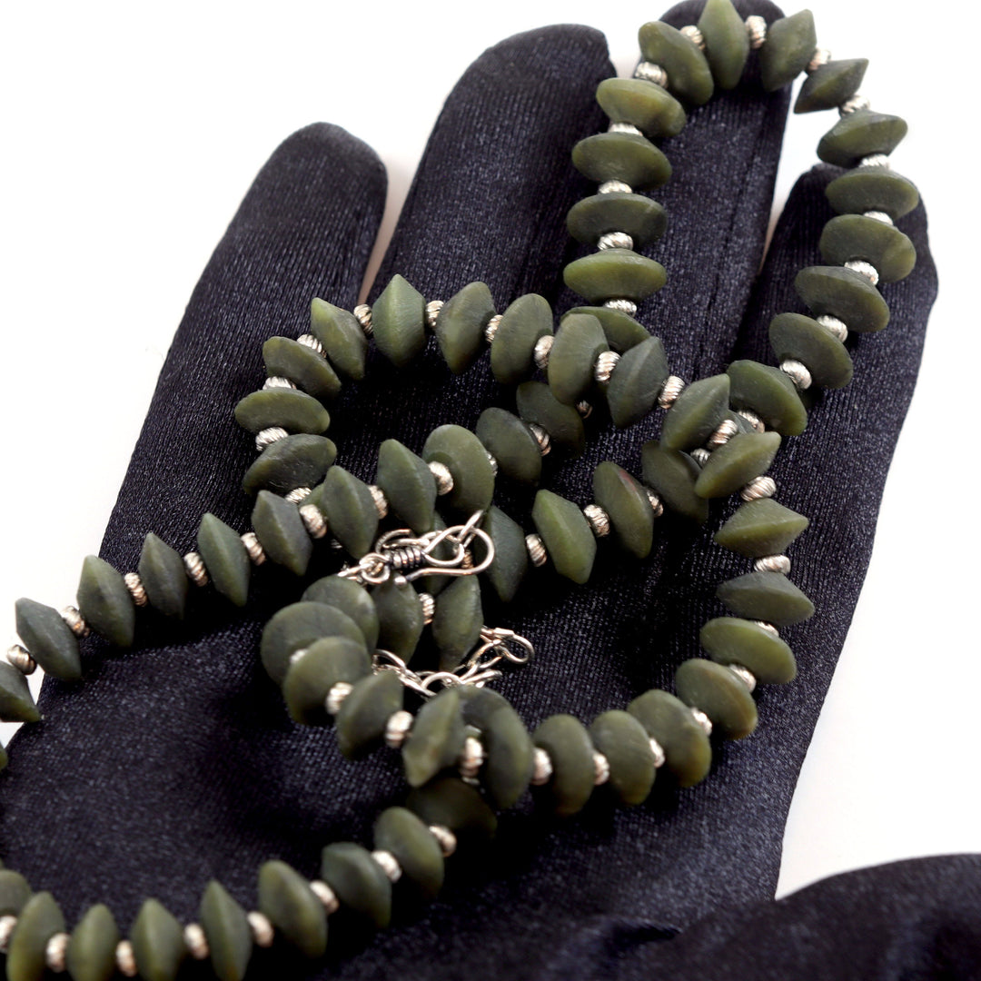 Jade Necklace Green Nephrite Jade 14k Gold Filled Chain 24 Inches Natural Solid Strand Special Smooth Cut Beaded Accents 10mm Classic Look