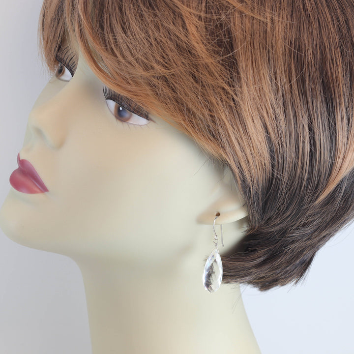 Crystal Clear Quartz Earrings Long Faceted Briolette Teardrop 14k Solid Gold or Filled or Sterling Silver Neutral Natural Classic Drops 1.8
