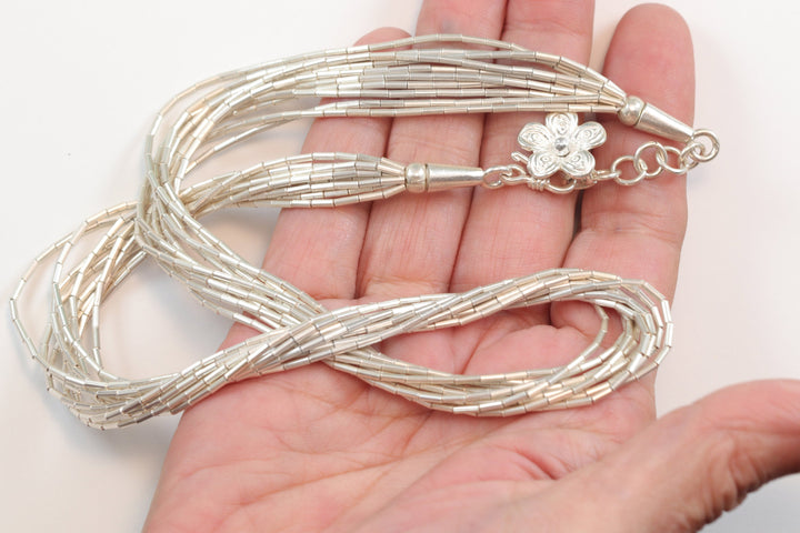 Fine Sterling Silver Necklace 10 Strands 18 or 28 Inch Solid Barrel Strands Classic and Versatile Casual or Dressy Spyglass Designs