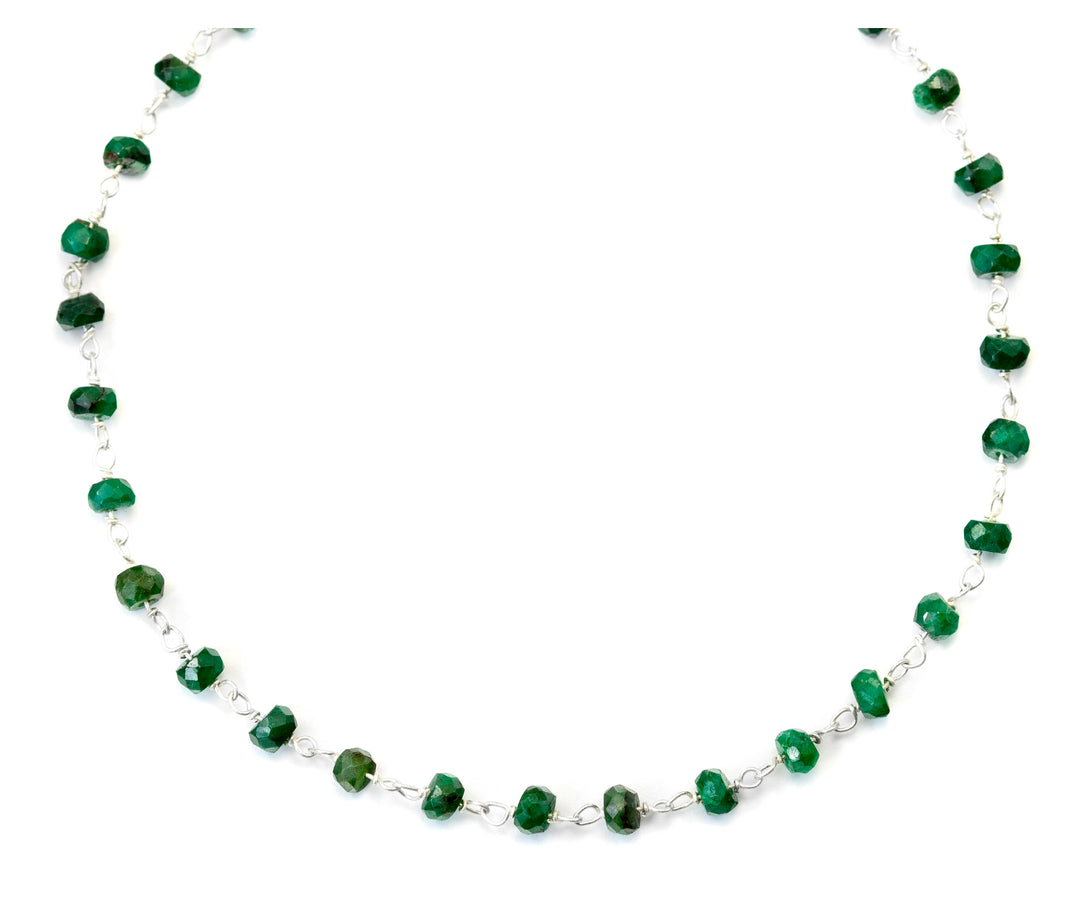 Green Emerald Necklace Faceted Spaced Link Beaded 14k Gold Filled Necklace 18 19 Inches Rondelles AAA Cut Rich Raw Emerald 3 or 4mm