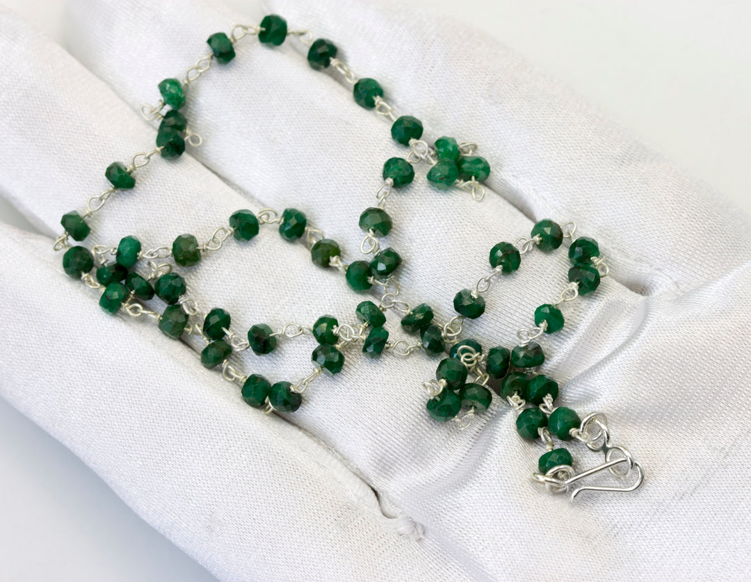 Green Emerald Necklace Faceted Spaced Link Beaded 14k Gold Filled Necklace 18 19 Inches Rondelles AAA Cut Rich Raw Emerald 3 or 4mm