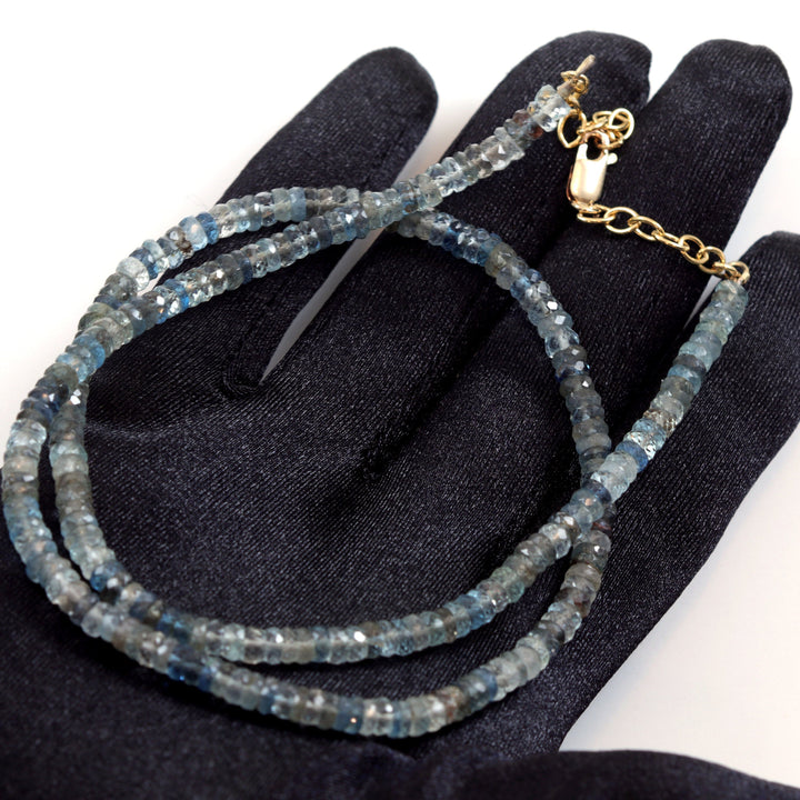 Moss Aquamarine Necklace Solid Strand Beaded 14k gold filled or sterling silver Faceted  20 Inch Aqua Blue Green Natural Earthy Stones 4mm