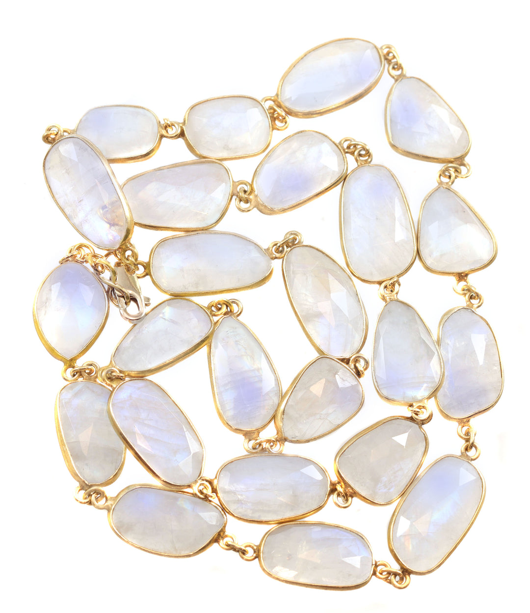 Moonstone Necklace Faceted Rainbow Blue Bezel  14k Yellow Gold Fill and Plate 24 or 36 Inch Chain Large Classic Natural Spyglass Designs