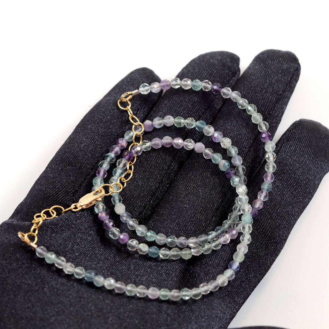 Fluorite Necklace Solid Strand Multiple Natural Colors Purple Green Teal Blue 3mm 18 Inch Sterling Silver or 14k Gold Fill Spyglass Designs