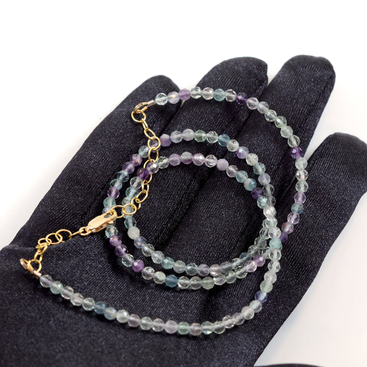 Fluorite Necklace Solid Strand Multiple Natural Colors Purple Green Teal Blue 3mm 18 Inch Sterling Silver or 14k Gold Fill Spyglass Designs