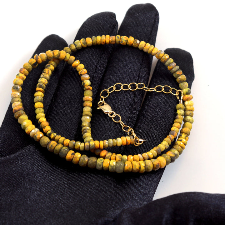 Bumble Bee Jasper Necklace Solid Strand Faceted Sterling Silver or 14k Gold Filled Natural Yellow Orange 20 Inch 4mm to 7mm Spyglass Designs
