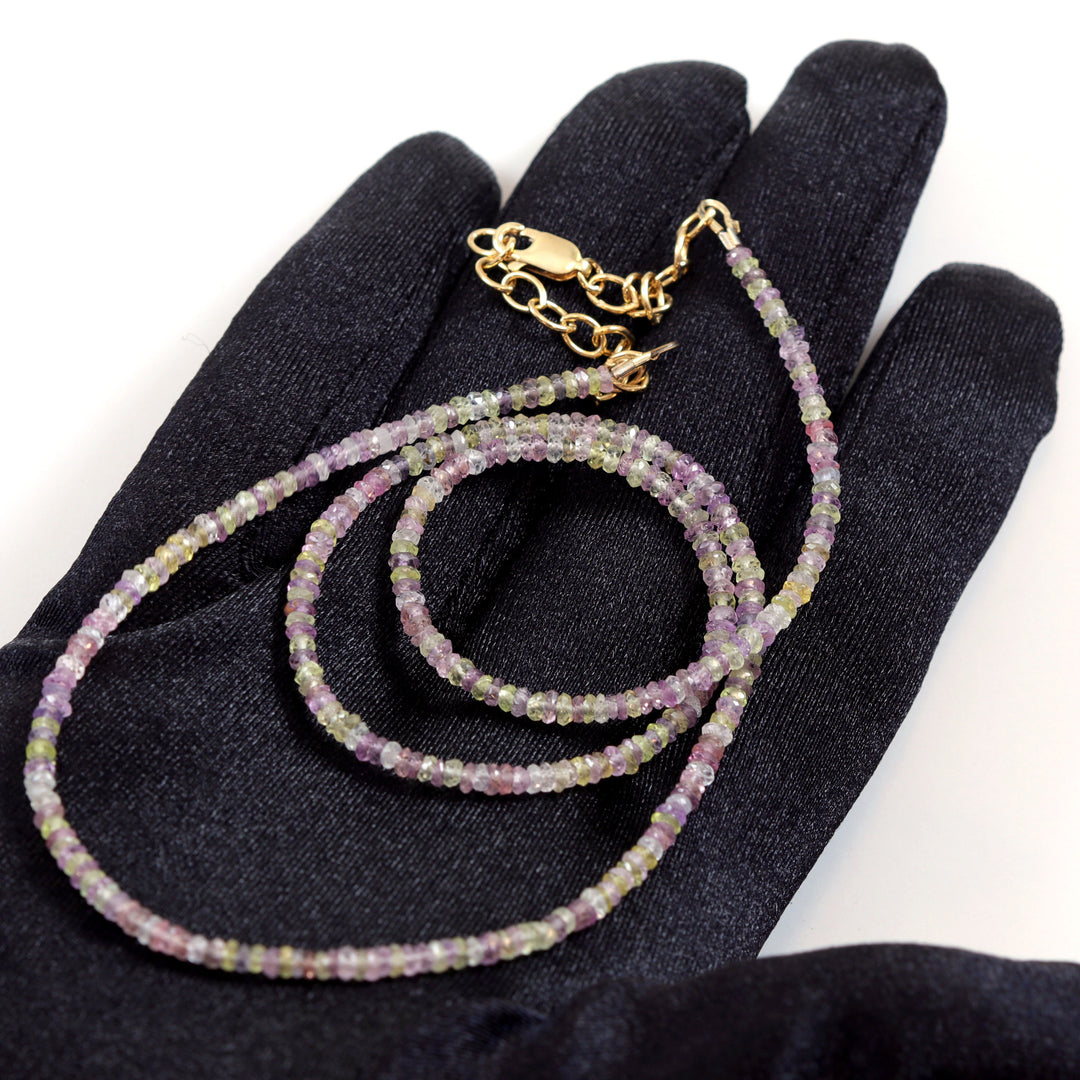 Sapphire Necklace Solid Strand  Faceted Real Yellow Pink Green Purple  14k Gold Filled or Sterling Silver 20 Inches Dainty Simple Spyglass