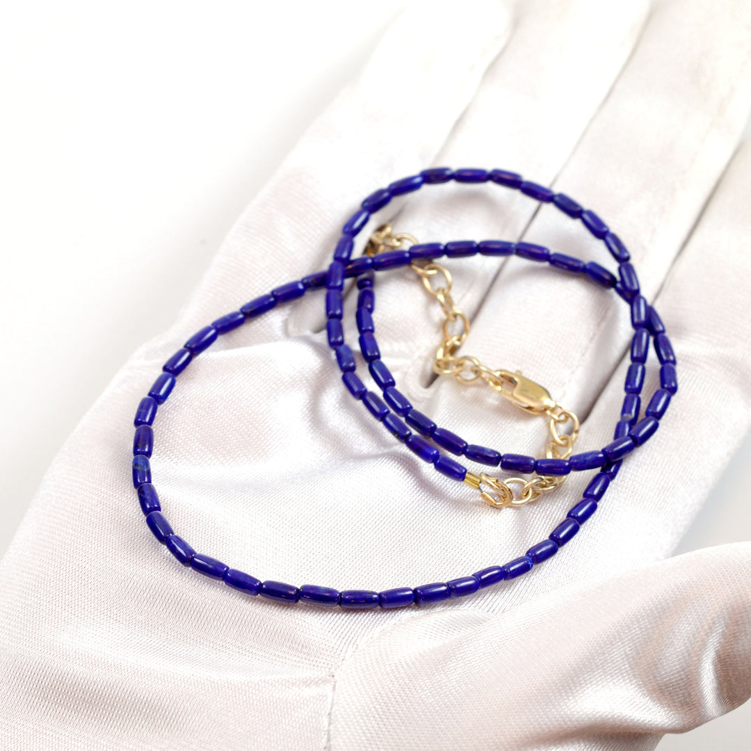 Lapis Lazuli Blue Necklace Natural 14k Gold Filled or Sterling Silver 18 Inches Simple Everyday Wear Smooth Barrel Cut Simple Solid Strand