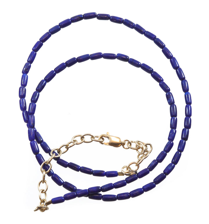 Lapis Lazuli Blue Necklace Natural 14k Gold Filled or Sterling Silver 18 Inches Simple Everyday Wear Smooth Barrel Cut Simple Solid Strand