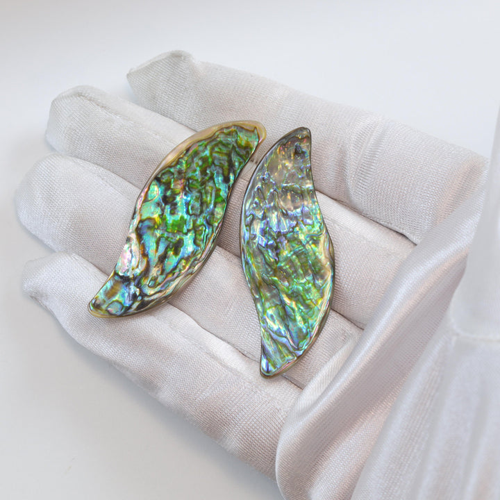 Abalone Paua Shell Teardrop Earrings Large Natural Peacock Colors 14k Solid Gold or Filled or Sterling Silver Curved Post Studs Style 2 Inch