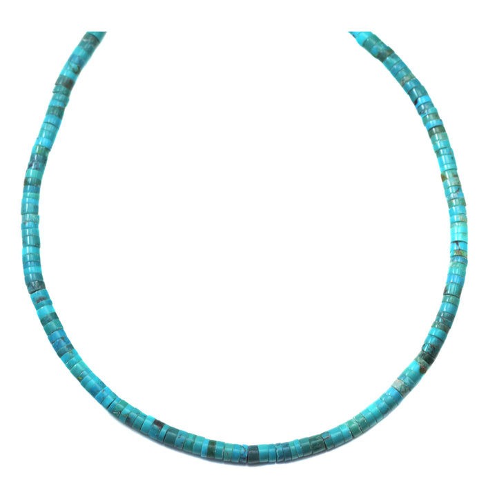 Turquoise Necklace Sterling Silver or 14k gold filled Rich Blue Heishi smooth shape solid strand 18 19 Inches simple everyday heshi style