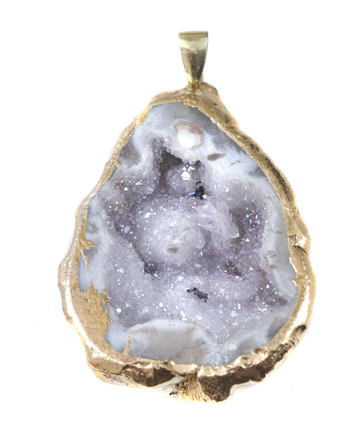 Baby Geode Drusy Necklace Pendant 14k gold plate Gray Druzy Large Grey Natural Stone  Earthy Simple Spyglass Designs 3