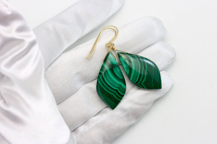 Malachite Earrings Green Large smooth Natural Pear Drops Sterling Silver or 14k Solid Yellow Gold or Filled simple 2 In Teardrops  Classic