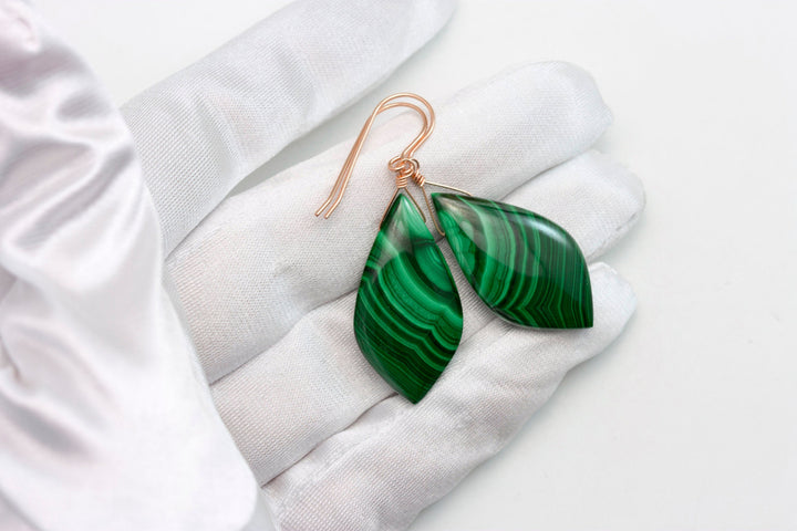 Malachite Earrings Green Large smooth Natural Pear Drops Sterling Silver or 14k Solid Yellow Gold or Filled simple 2 In Teardrops  Classic