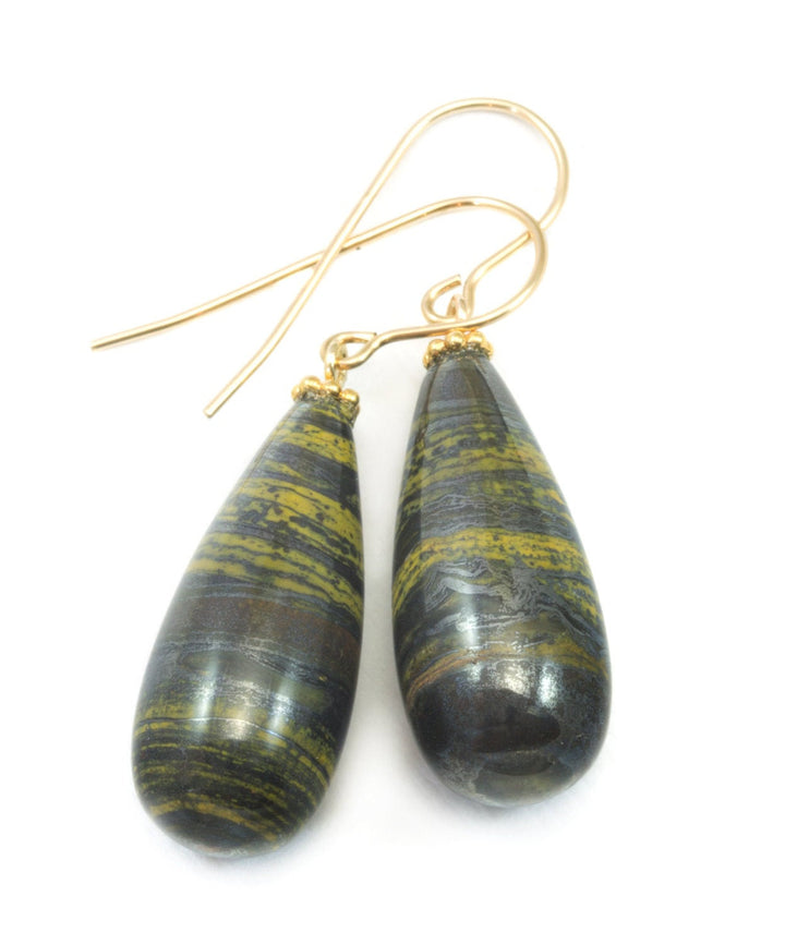 Tiger's Iron Eye Earrings Smooth Long Large Teardrop dangle drop Sterling Silver or 14k Solid Gold or Filled Natural Rounded Fat Drops