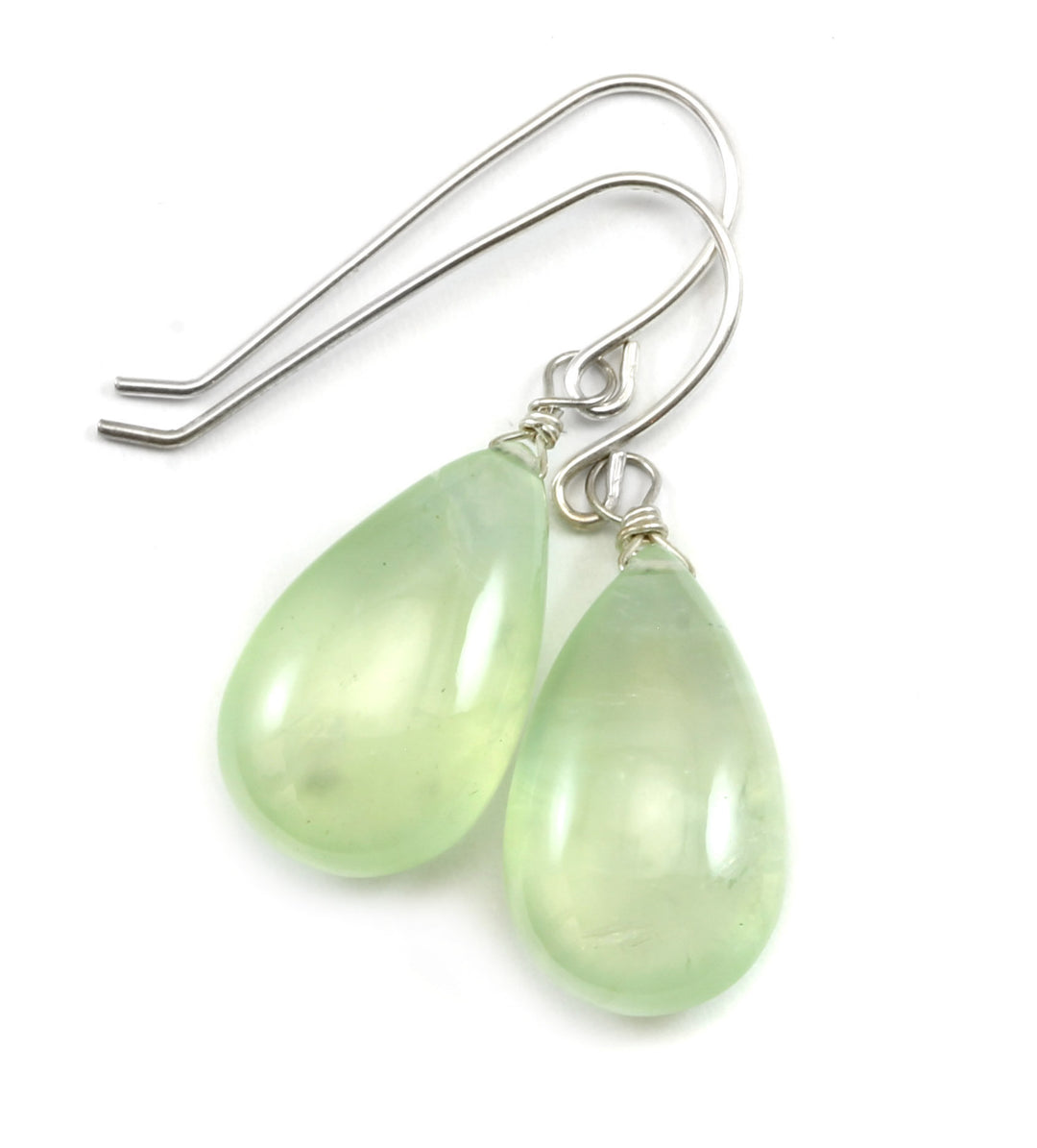 Prehnite Earrings Teardrop AAA Drop Dangle Sterling Silver or 14k Solid Gold or Filled Natural faceted or smooth large Simple Soft Green